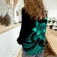 Polynesian Pride Plumeria Flowers Women Casual Shirt Polynesian Tribal Aqua Vibe LT9 - Polynesian Pride