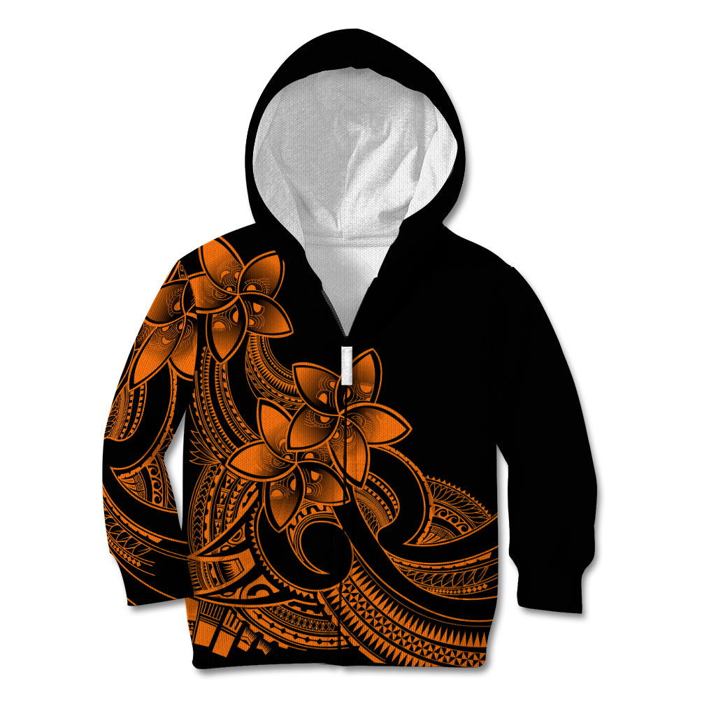 Polynesian Pride Plumeria Flowers Kid Hoodie Polynesian Tribal Gold Vibe LT9 Zip Hoodie Gold - Polynesian Pride