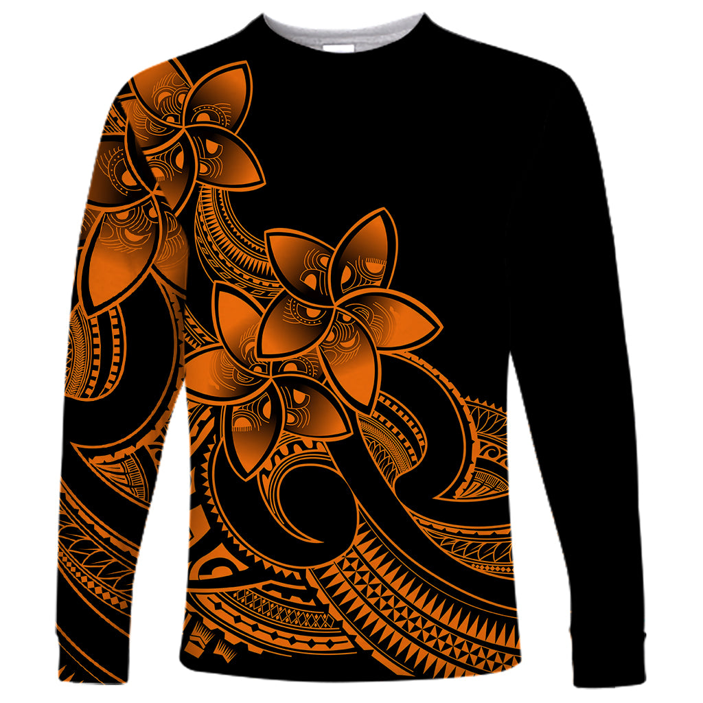 Polynesian Pride Plumeria Flowers Long Sleeve Shirt Polynesian Tribal Gold Vibe LT9 Unisex Gold - Polynesian Pride