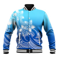 Polynesian Pride Plumeria Flowers Baseball Jacket Polynesian Tribal Gradient Blue LT9 Unisex Blue - Polynesian Pride
