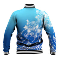 Polynesian Pride Plumeria Flowers Baseball Jacket Polynesian Tribal Gradient Blue LT9 - Polynesian Pride