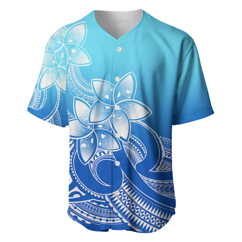 Polynesian Pride Plumeria Flowers Baseball Jersey Polynesian Tribal Gradient Blue LT9 Blue - Polynesian Pride