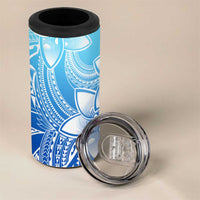Polynesian Tribal Plumeria Flowers 4 in 1 Can Cooler Tumbler Gradient Blue Vibe
