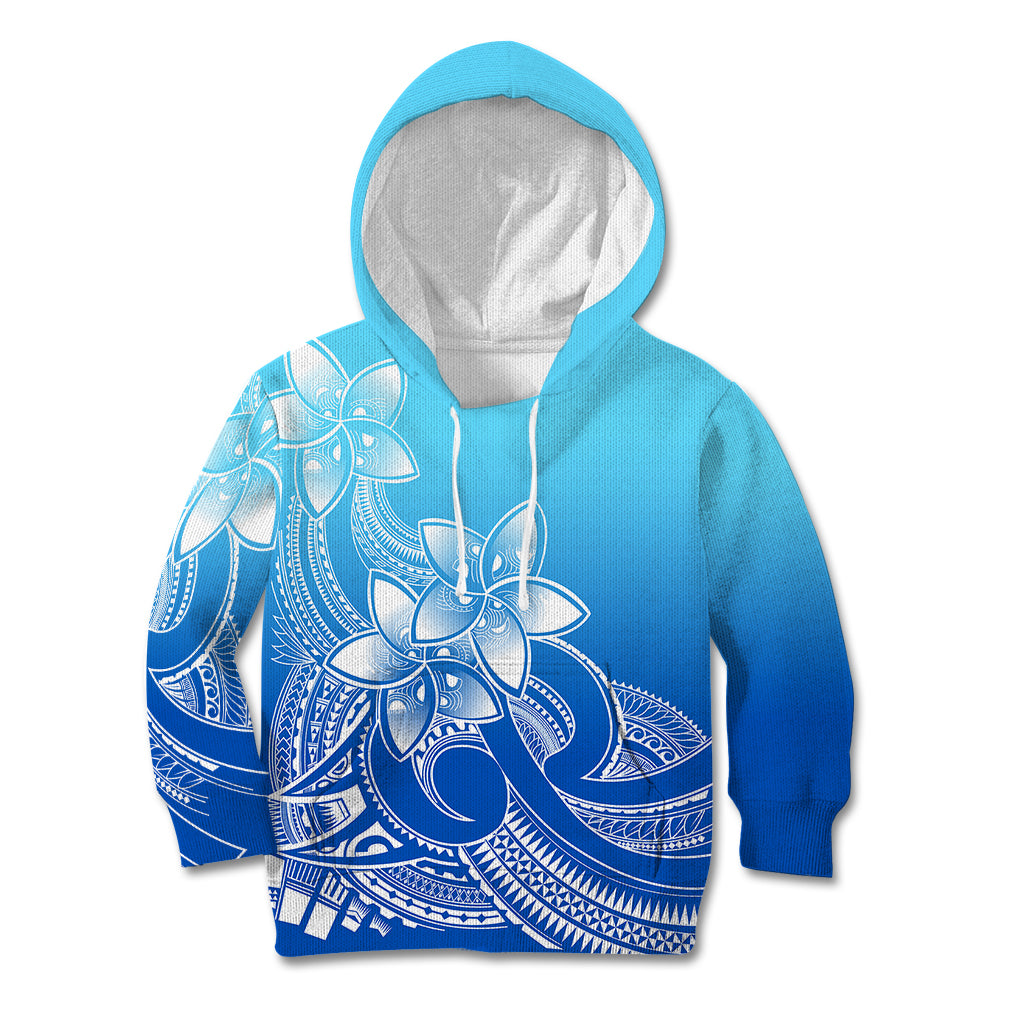 Polynesian Pride Plumeria Flowers Kid Hoodie Polynesian Tribal Gradient Blue LT9 Hoodie Blue - Polynesian Pride