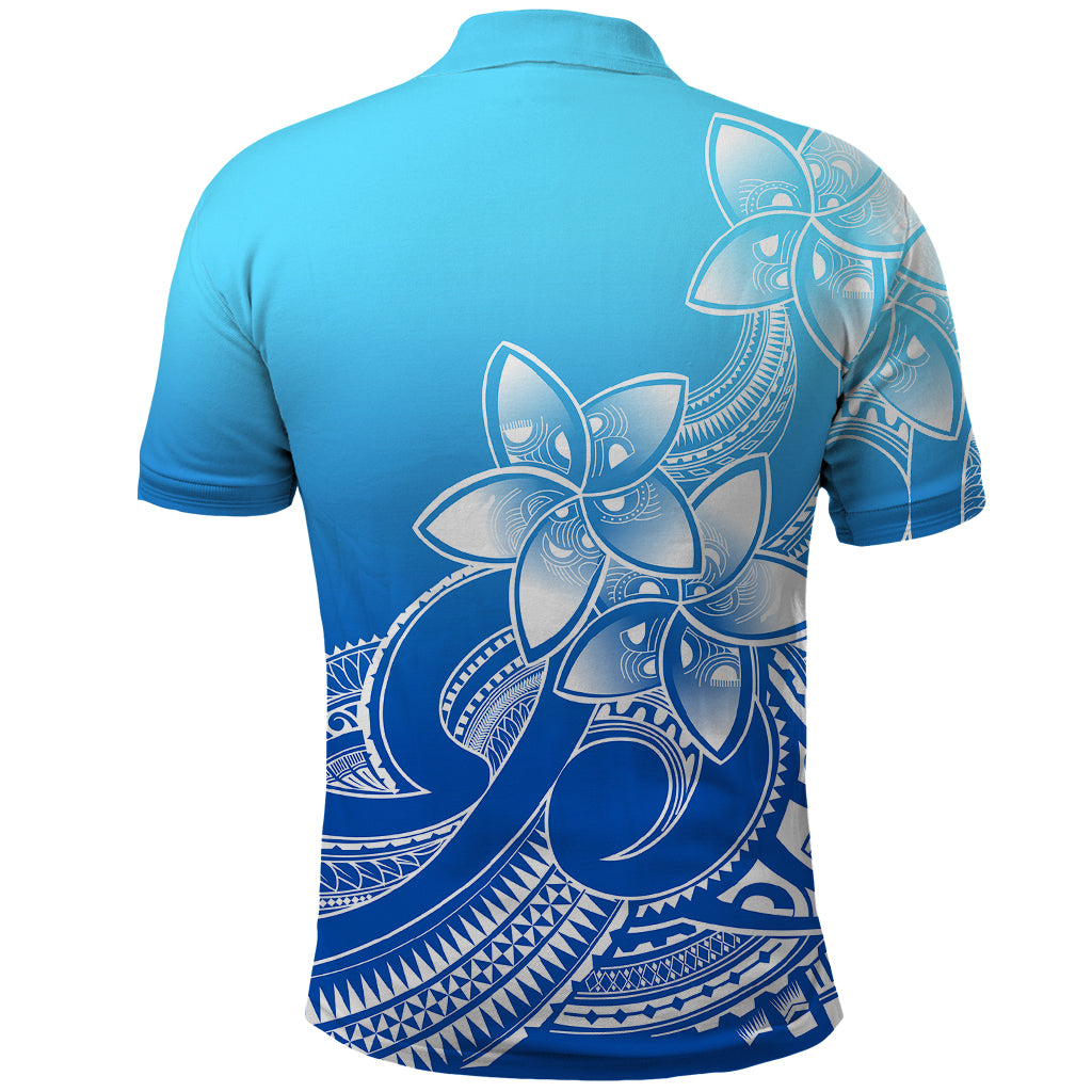 Polynesian Pride Plumeria Flowers Polo Shirt Polynesian Tribal Gradient Blue LT9 - Polynesian Pride