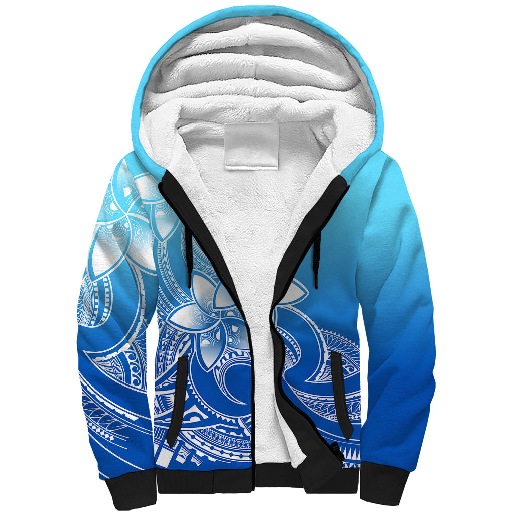 Polynesian Pride Plumeria Flowers Sherpa Hoodie Polynesian Tribal Gradient Blue LT9 Unisex Blue - Polynesian Pride