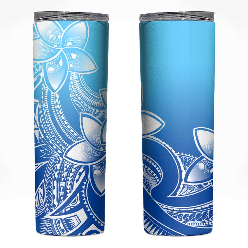 Polynesian Tribal Plumeria Flowers Skinny Tumbler Gradient Blue Vibe LT9 Gradient Blue - Polynesian Pride