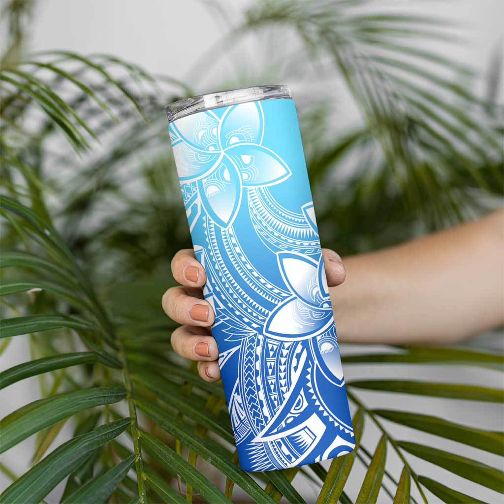 Polynesian Tribal Plumeria Flowers Skinny Tumbler Gradient Blue Vibe LT9 - Polynesian Pride