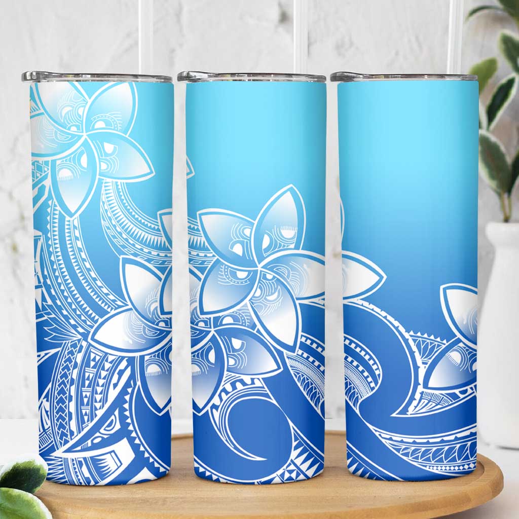 Polynesian Tribal Plumeria Flowers Skinny Tumbler Gradient Blue Vibe LT9 - Polynesian Pride