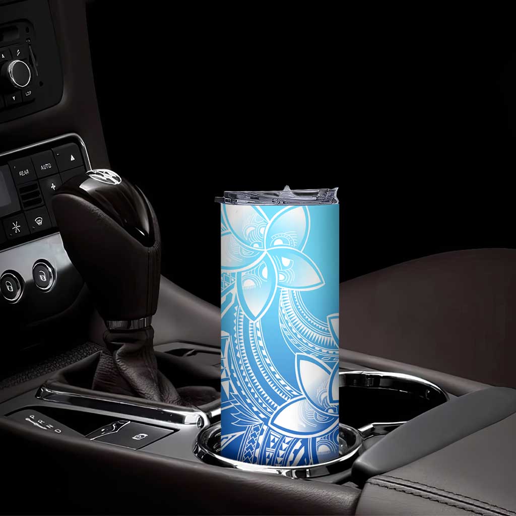Polynesian Tribal Plumeria Flowers Skinny Tumbler Gradient Blue Vibe LT9 - Polynesian Pride
