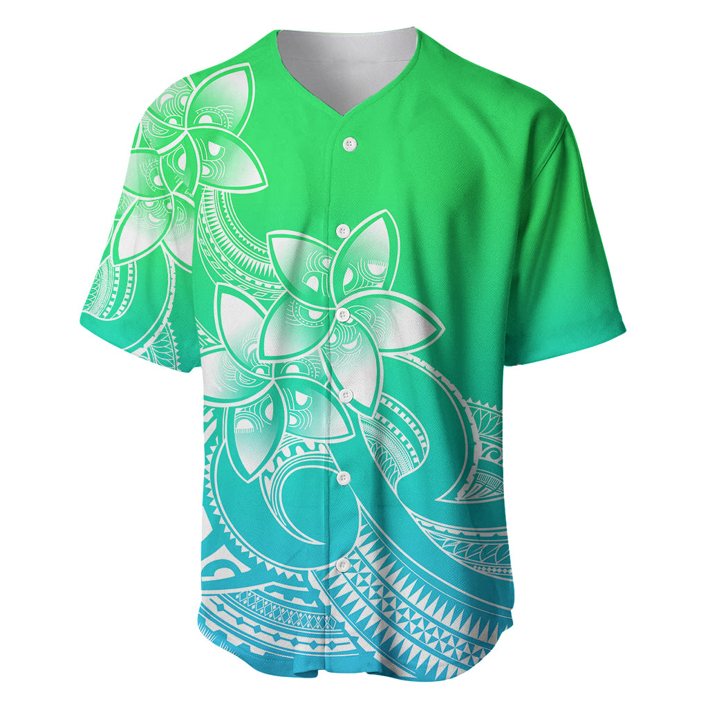 Polynesian Pride Plumeria Flowers Baseball Jersey Polynesian Tribal Gradient Green LT9 Green - Polynesian Pride