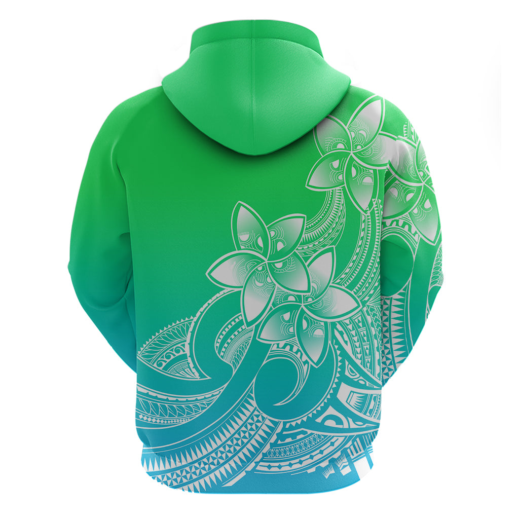 Polynesian Pride Plumeria Flowers Hoodie Polynesian Tribal Gradient Green LT9 - Polynesian Pride