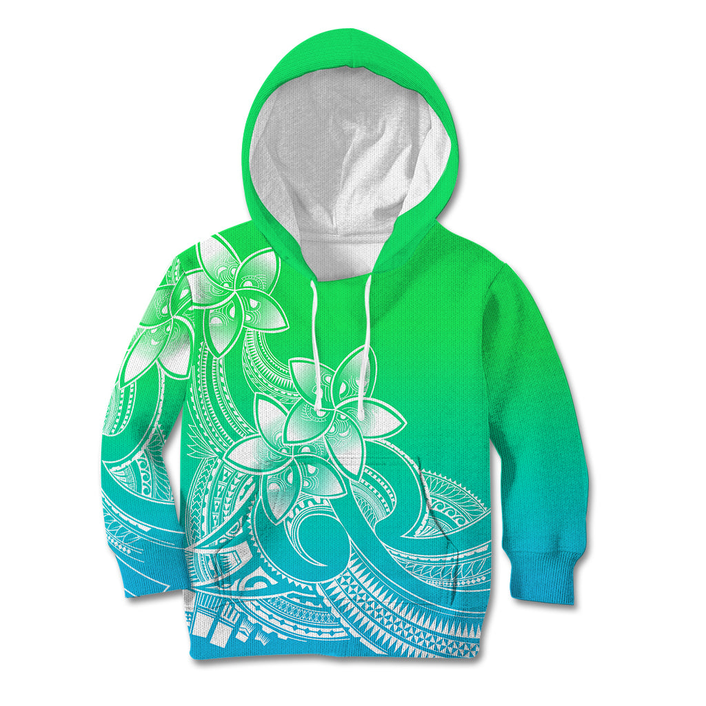 Polynesian Pride Plumeria Flowers Kid Hoodie Polynesian Tribal Gradient Green LT9 Hoodie Green - Polynesian Pride