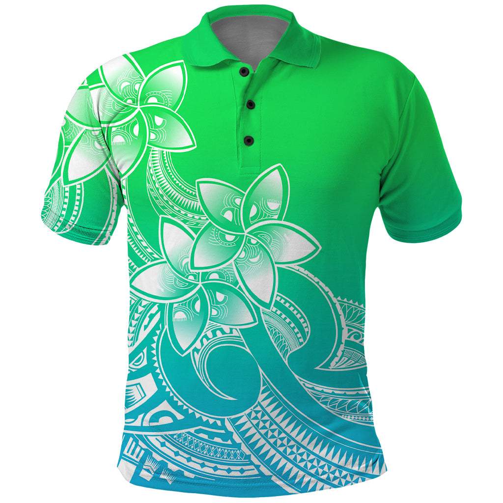 Polynesian Pride Plumeria Flowers Polo Shirt Polynesian Tribal Gradient Green LT9 Green - Polynesian Pride