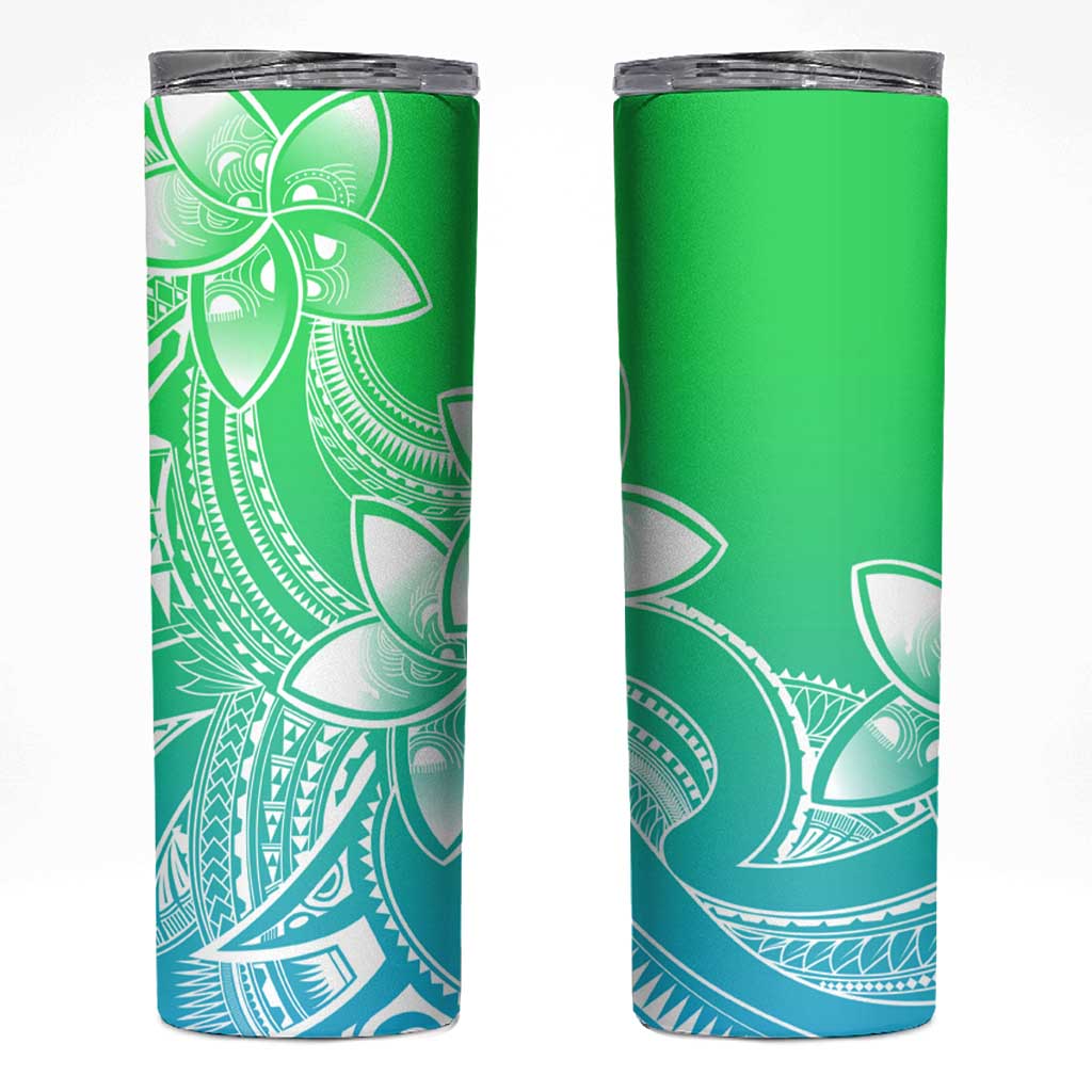 Polynesian Tribal Plumeria Flowers Skinny Tumbler Gradient Green Vibe LT9 Gradient Green - Polynesian Pride