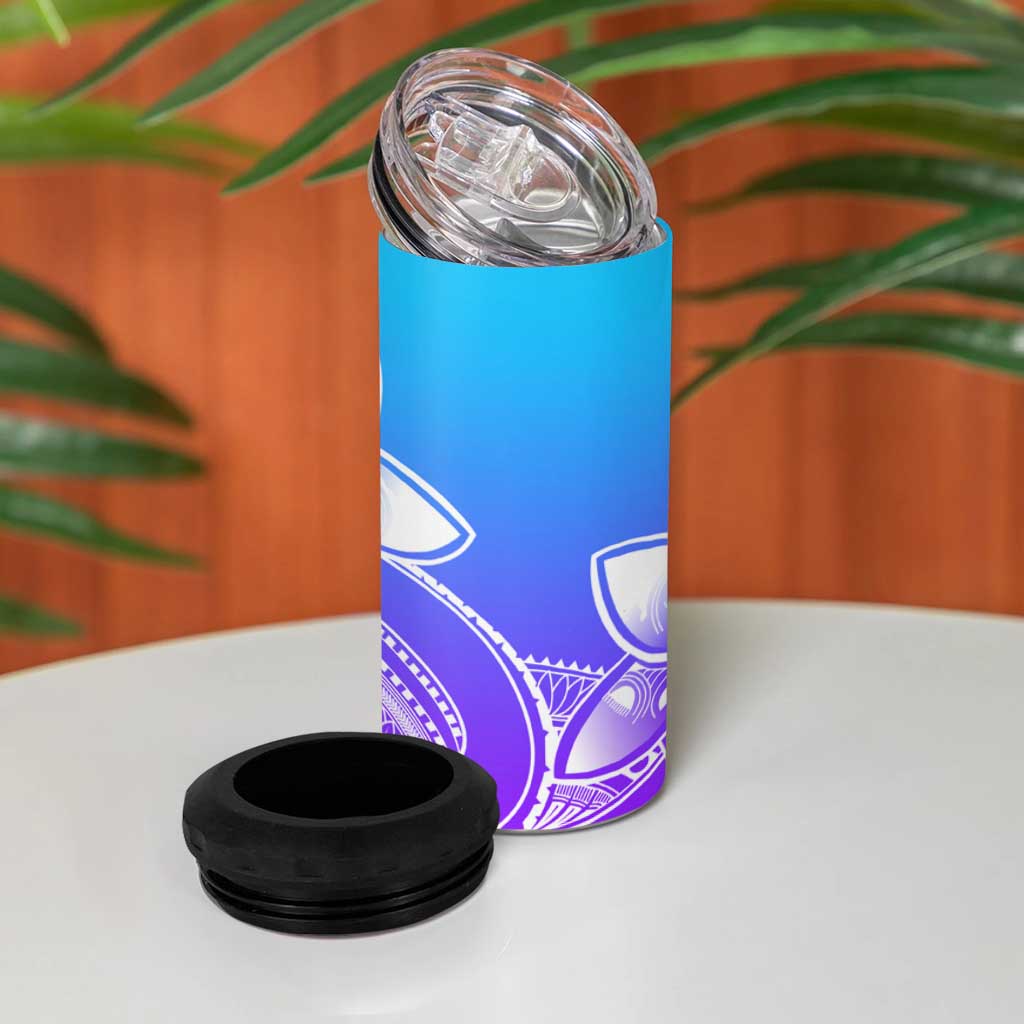 Polynesian Tribal Plumeria Flowers 4 in 1 Can Cooler Tumbler Gradient Purple Vibe