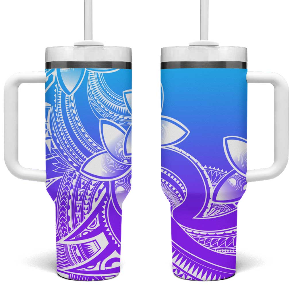 Polynesian Tribal Plumeria Flowers Tumbler With Handle Gradient Purple Vibe