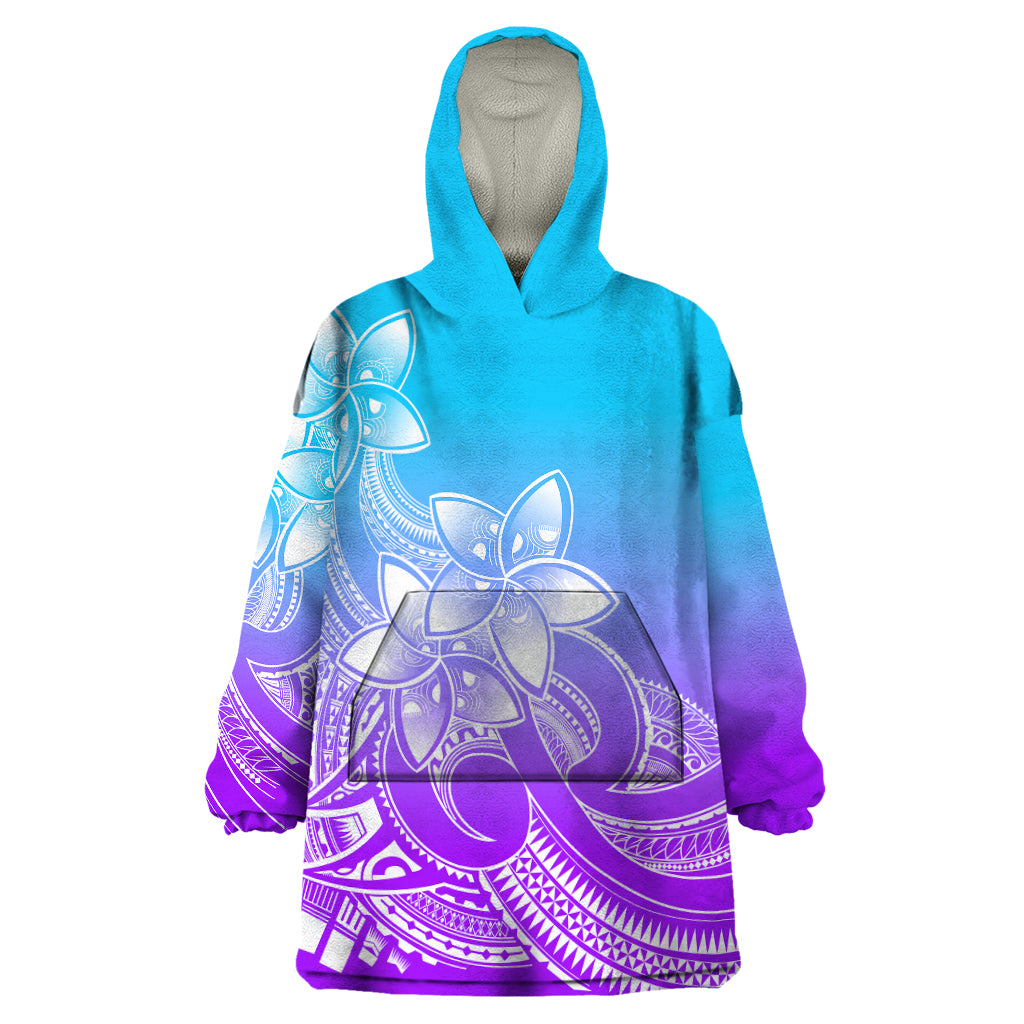 Polynesian Pride Plumeria Flowers Wearable Blanket Hoodie Polynesian Tribal Gradient Purple LT9 One Size Purple - Polynesian Pride