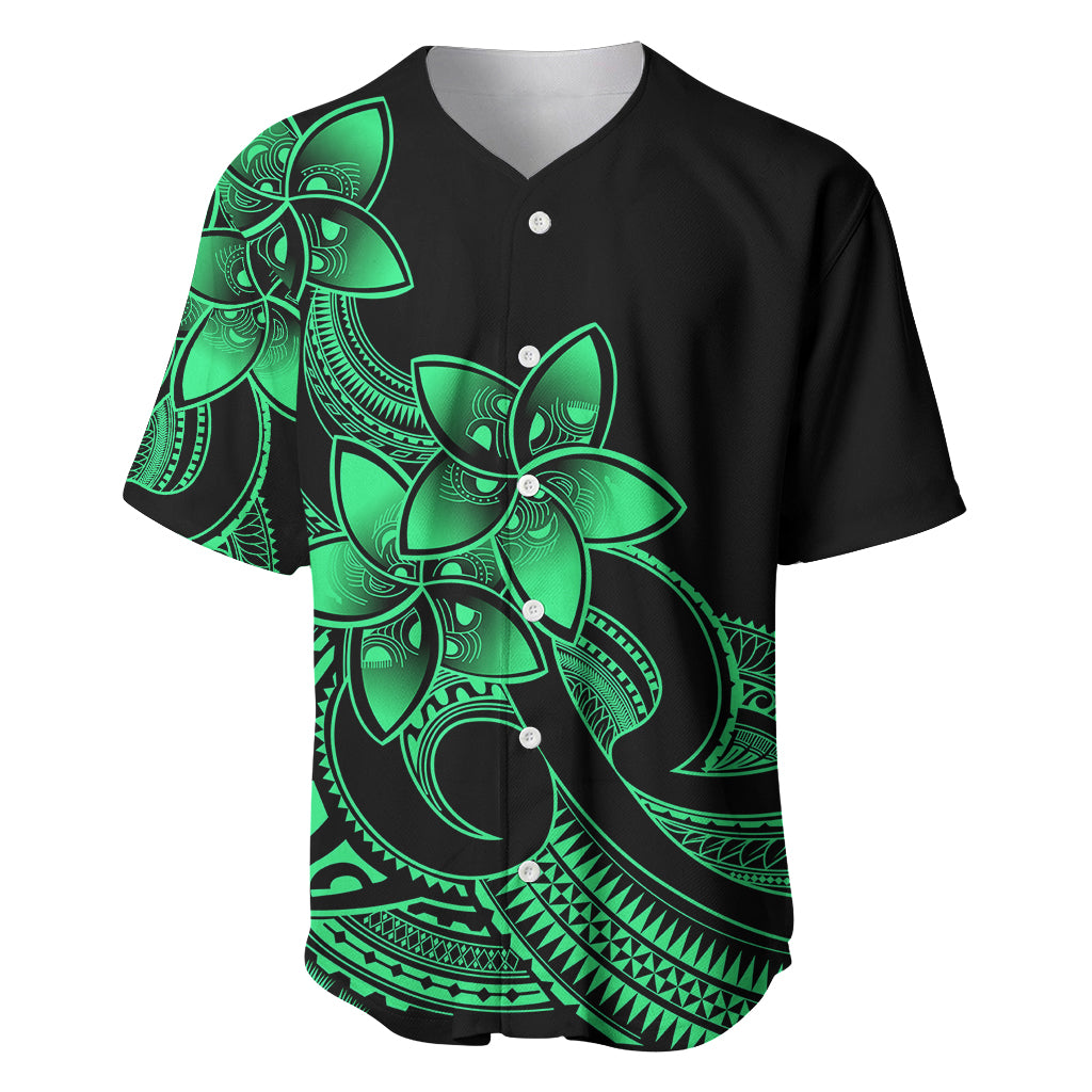 Polynesian Pride Plumeria Flowers Baseball Jersey Polynesian Tribal Green Vibe LT9 Green - Polynesian Pride