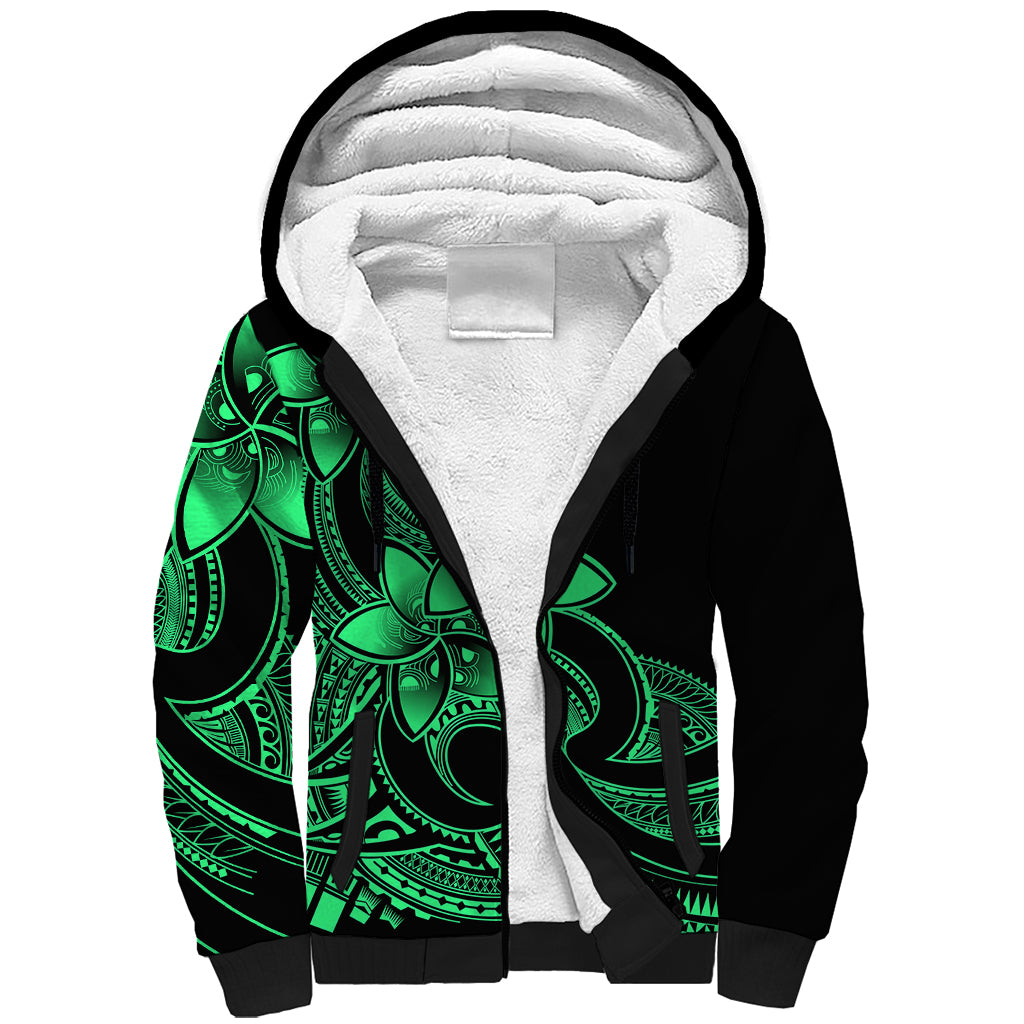 Polynesian Pride Plumeria Flowers Sherpa Hoodie Polynesian Tribal Green Vibe LT9 Unisex Green - Polynesian Pride