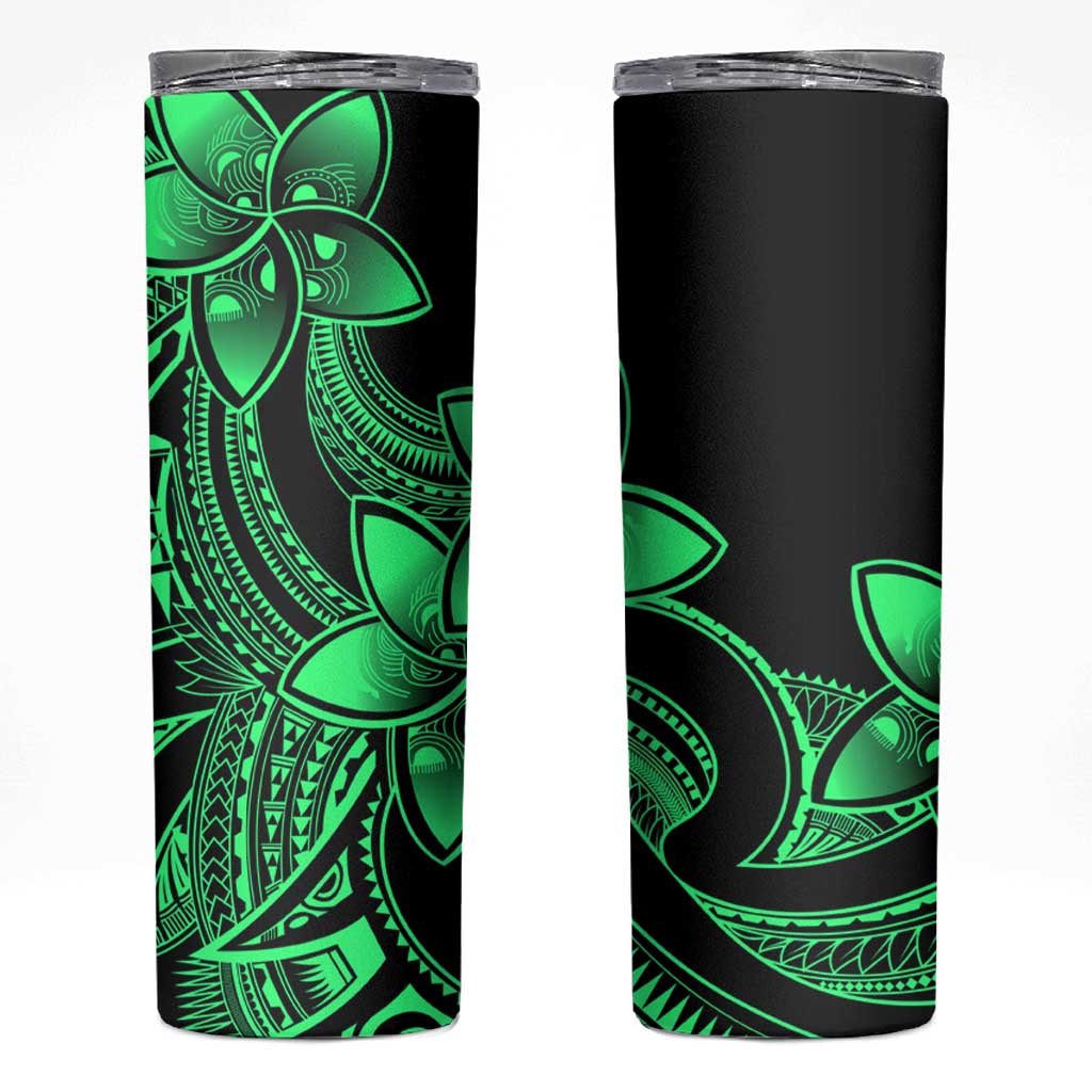 Polynesian Tribal Plumeria Flowers Skinny Tumbler Green Vibe LT9 Green - Polynesian Pride
