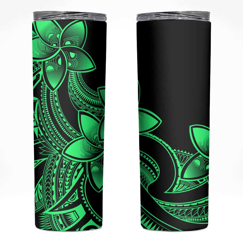 Polynesian Tribal Plumeria Flowers Skinny Tumbler Green Vibe