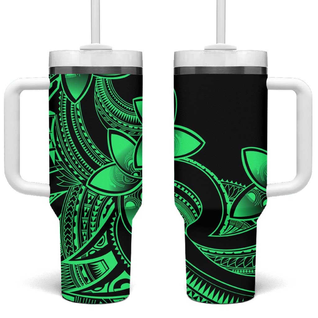 Polynesian Tribal Plumeria Flowers Tumbler With Handle Green Vibe