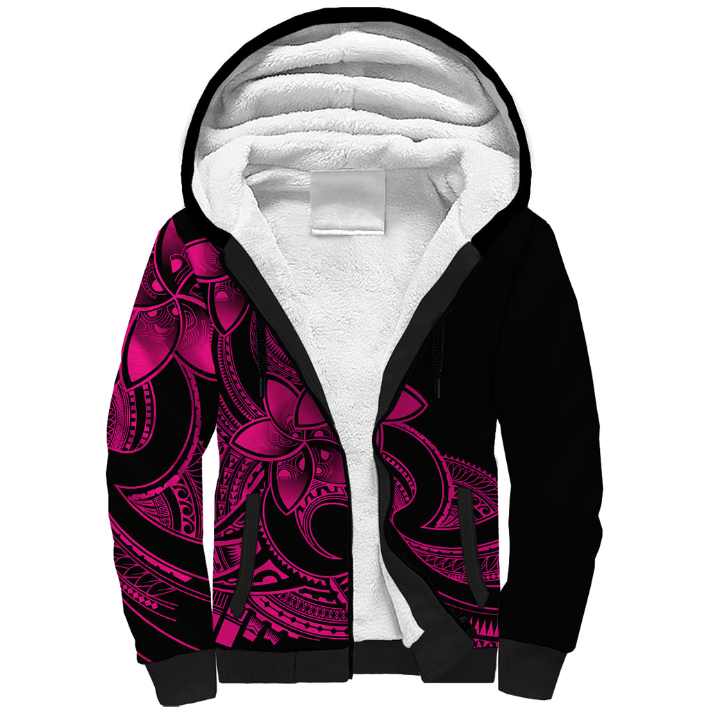 Polynesian Pride Plumeria Flowers Sherpa Hoodie Polynesian Tribal Pink Vibe LT9 Unisex Pink - Polynesian Pride