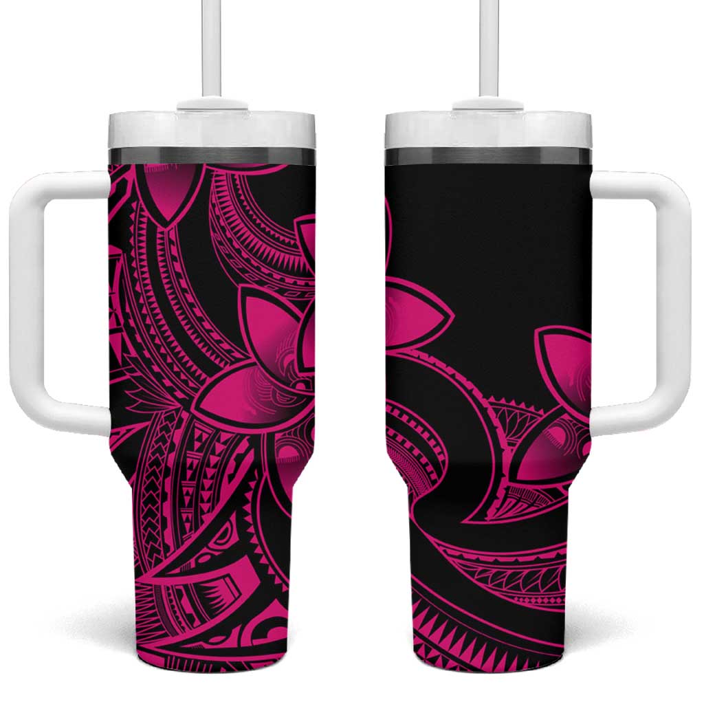 Polynesian Tribal Plumeria Flowers Tumbler With Handle Pink Vibe