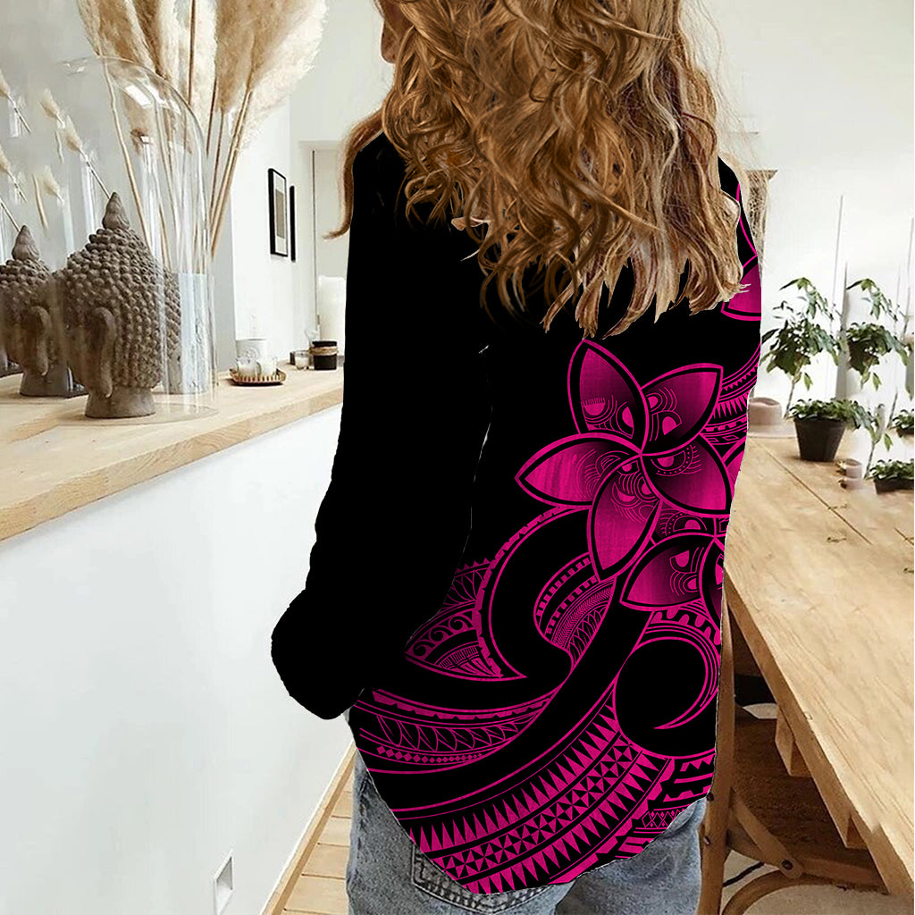Polynesian Pride Plumeria Flowers Women Casual Shirt Polynesian Tribal Pink Vibe LT9 - Polynesian Pride