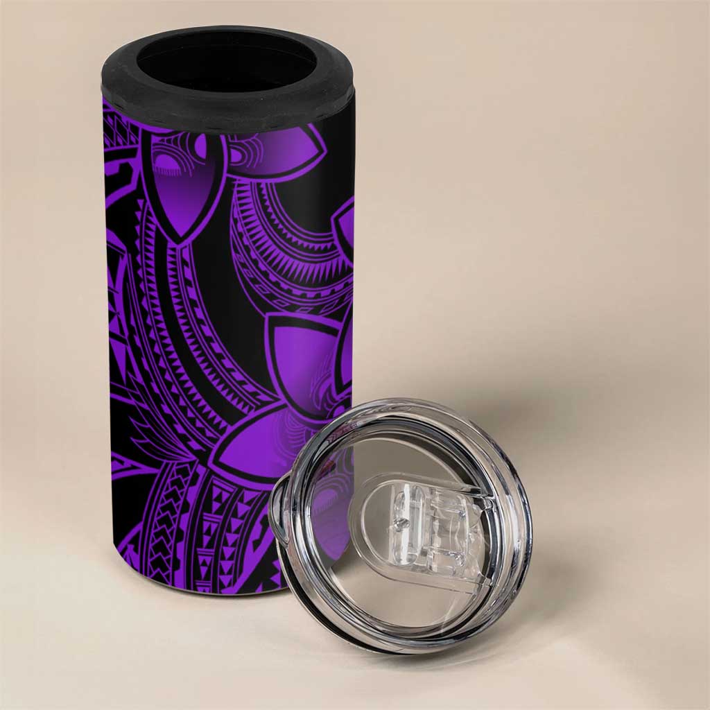 Polynesian Tribal Plumeria Flowers 4 in 1 Can Cooler Tumbler Purple Vibe