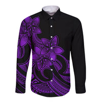 Polynesian Pride Plumeria Flowers Long Sleeve Button Shirt Polynesian Tribal Purple Vibe LT9 Unisex Purple - Polynesian Pride