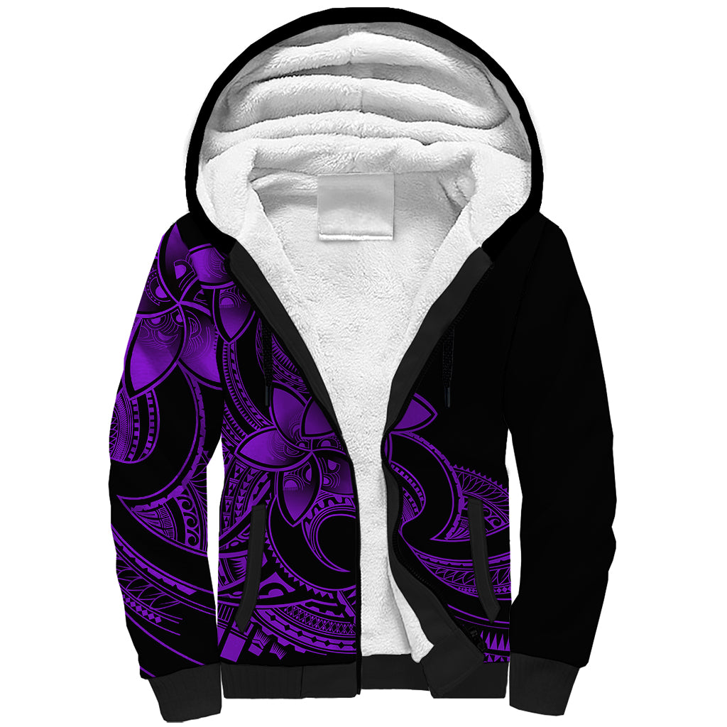 Polynesian Pride Plumeria Flowers Sherpa Hoodie Polynesian Tribal Purple Vibe LT9 Unisex Purple - Polynesian Pride