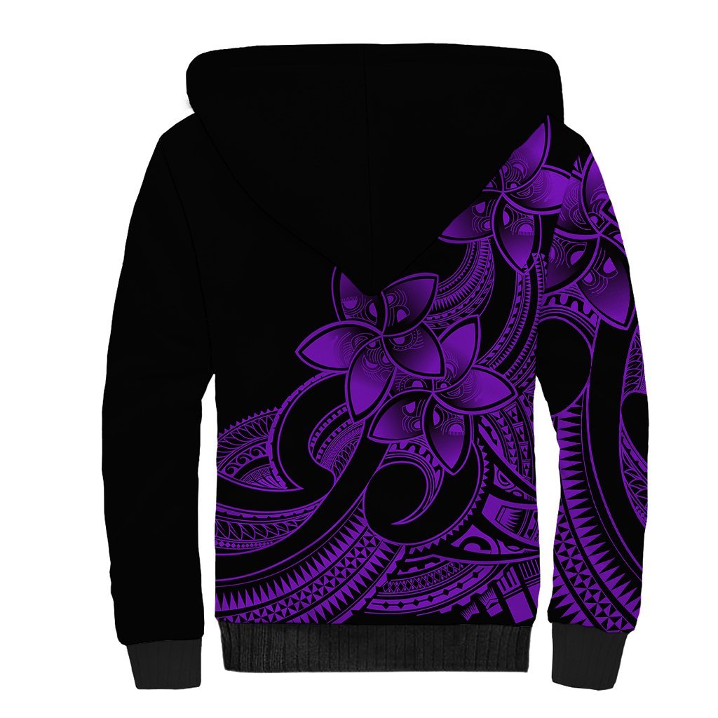 Polynesian Pride Plumeria Flowers Sherpa Hoodie Polynesian Tribal Purple Vibe LT9 - Polynesian Pride