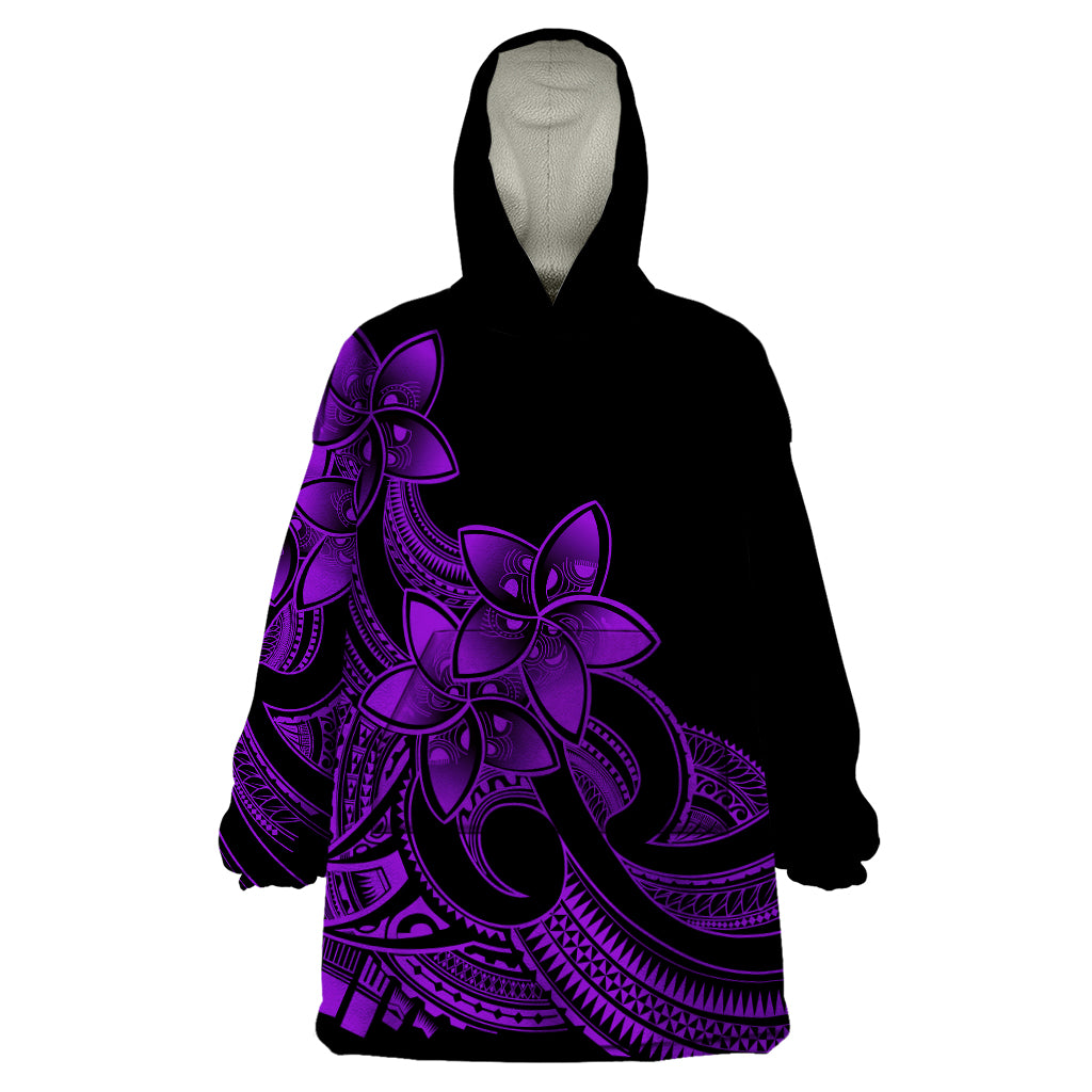 Polynesian Pride Plumeria Flowers Wearable Blanket Hoodie Polynesian Tribal Purple Vibe LT9 One Size Purple - Polynesian Pride