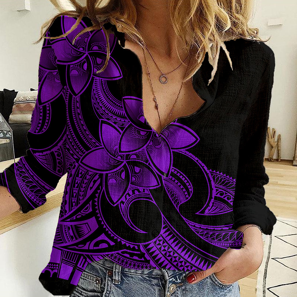 Polynesian Pride Plumeria Flowers Women Casual Shirt Polynesian Tribal Purple Vibe LT9 Female Purple - Polynesian Pride
