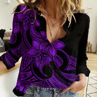 Polynesian Pride Plumeria Flowers Women Casual Shirt Polynesian Tribal Purple Vibe LT9 Female Purple - Polynesian Pride
