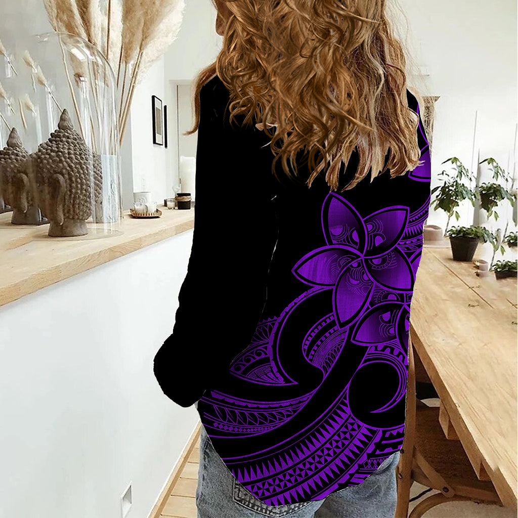 Polynesian Pride Plumeria Flowers Women Casual Shirt Polynesian Tribal Purple Vibe LT9 - Polynesian Pride
