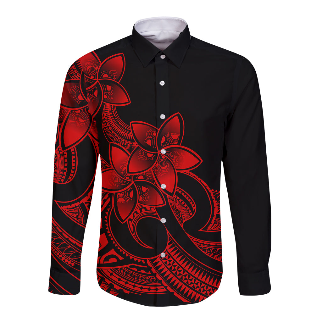 Polynesian Pride Plumeria Flowers Long Sleeve Button Shirt Polynesian Tribal Red Vibe LT9 Unisex Red - Polynesian Pride