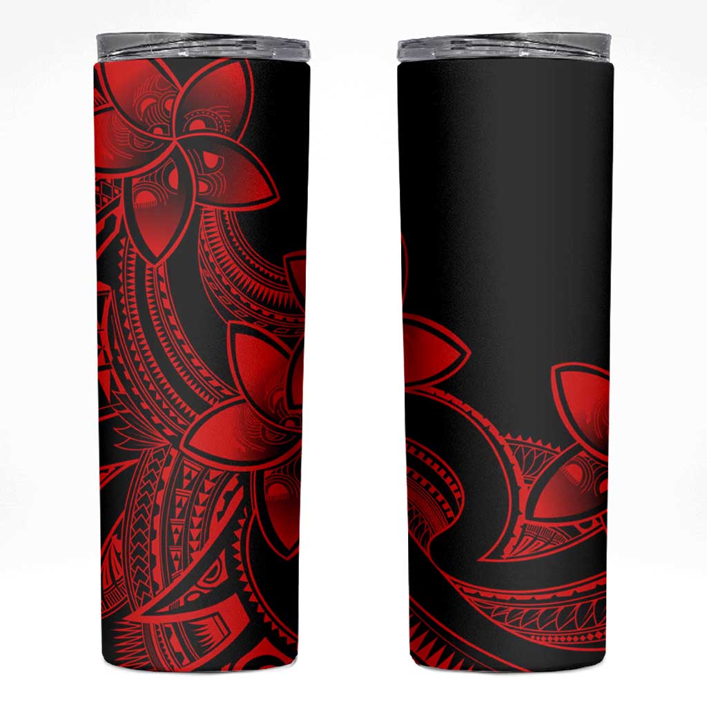 Polynesian Tribal Plumeria Flowers Skinny Tumbler Red Vibe