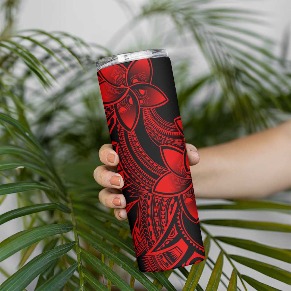 Polynesian Tribal Plumeria Flowers Skinny Tumbler Red Vibe LT9 - Polynesian Pride