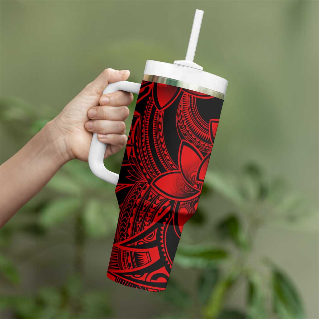 Polynesian Tribal Plumeria Flowers Tumbler With Handle Red Vibe
