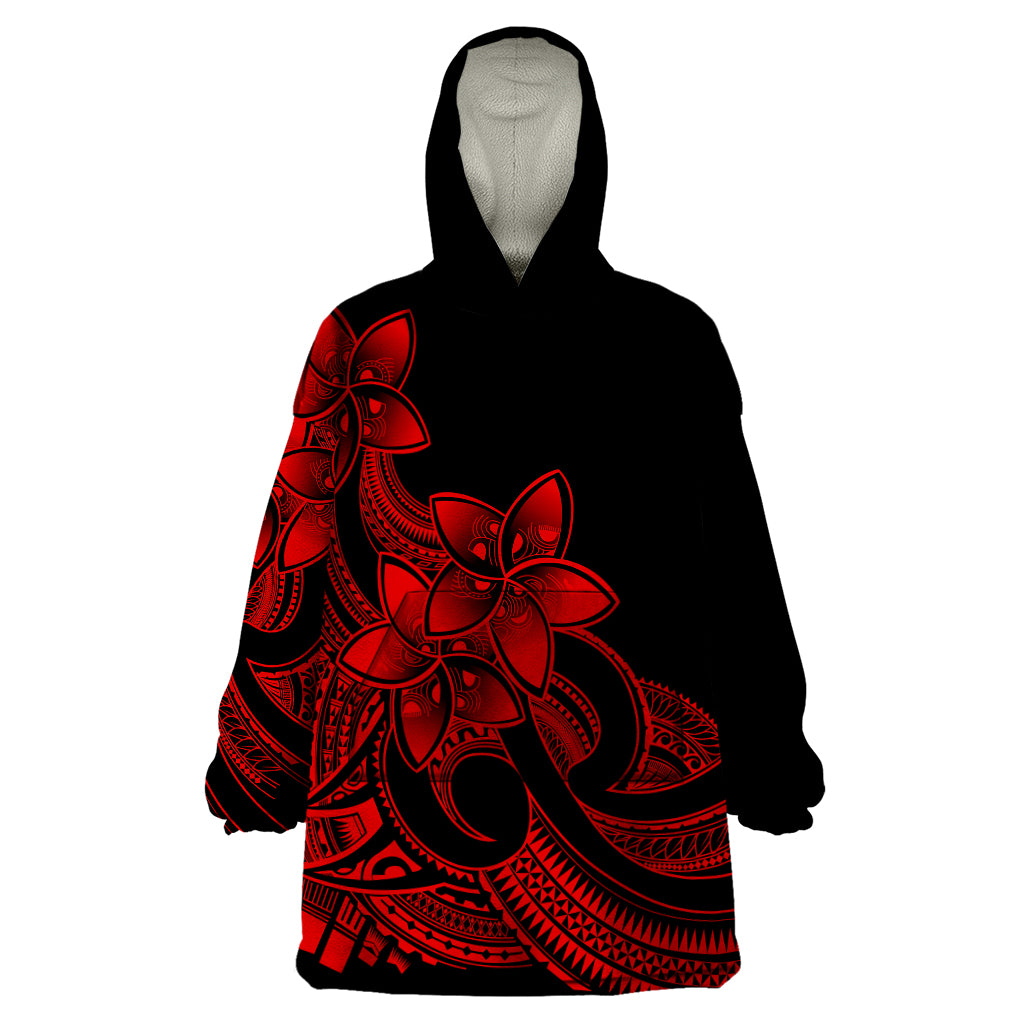 Polynesian Pride Plumeria Flowers Wearable Blanket Hoodie Polynesian Tribal Red Vibe LT9 One Size Red - Polynesian Pride