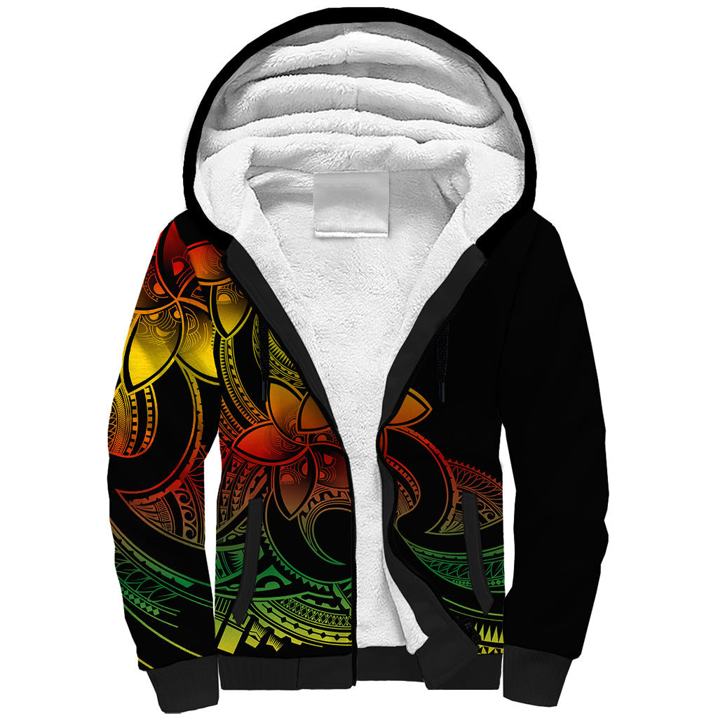 Polynesian Pride Plumeria Flowers Sherpa Hoodie Polynesian Tribal Reggae Vibe LT9 Unisex Reggae - Polynesian Pride