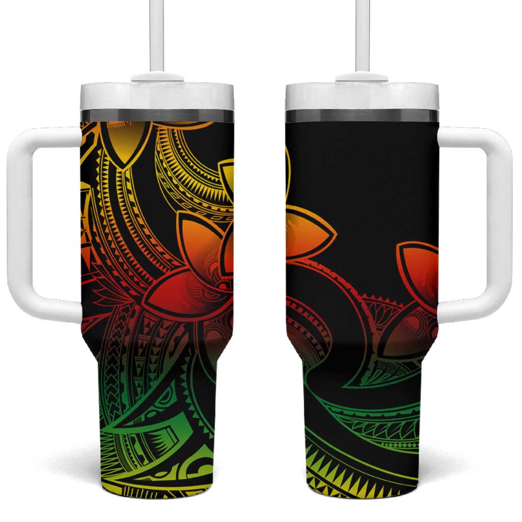 Polynesian Tribal Plumeria Flowers Tumbler With Handle Reggae Vibe