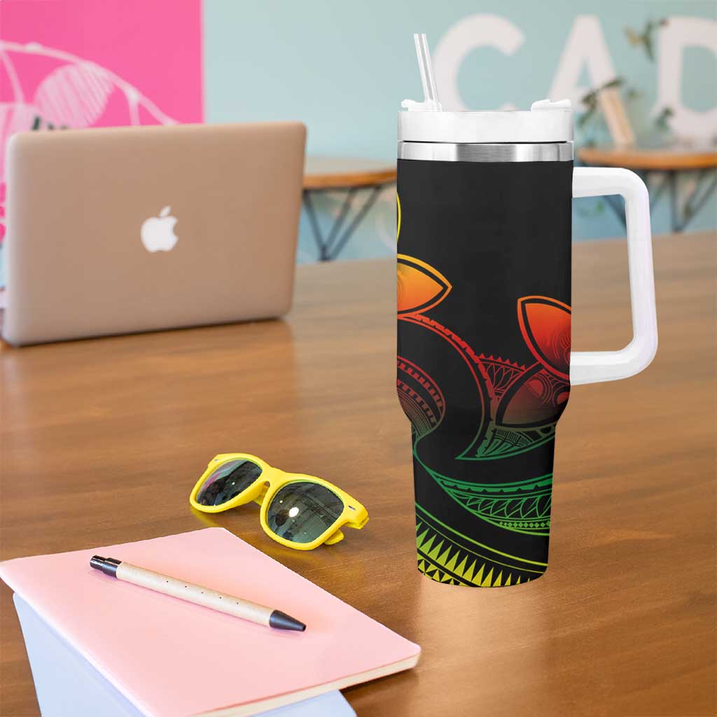 Polynesian Tribal Plumeria Flowers Tumbler With Handle Reggae Vibe