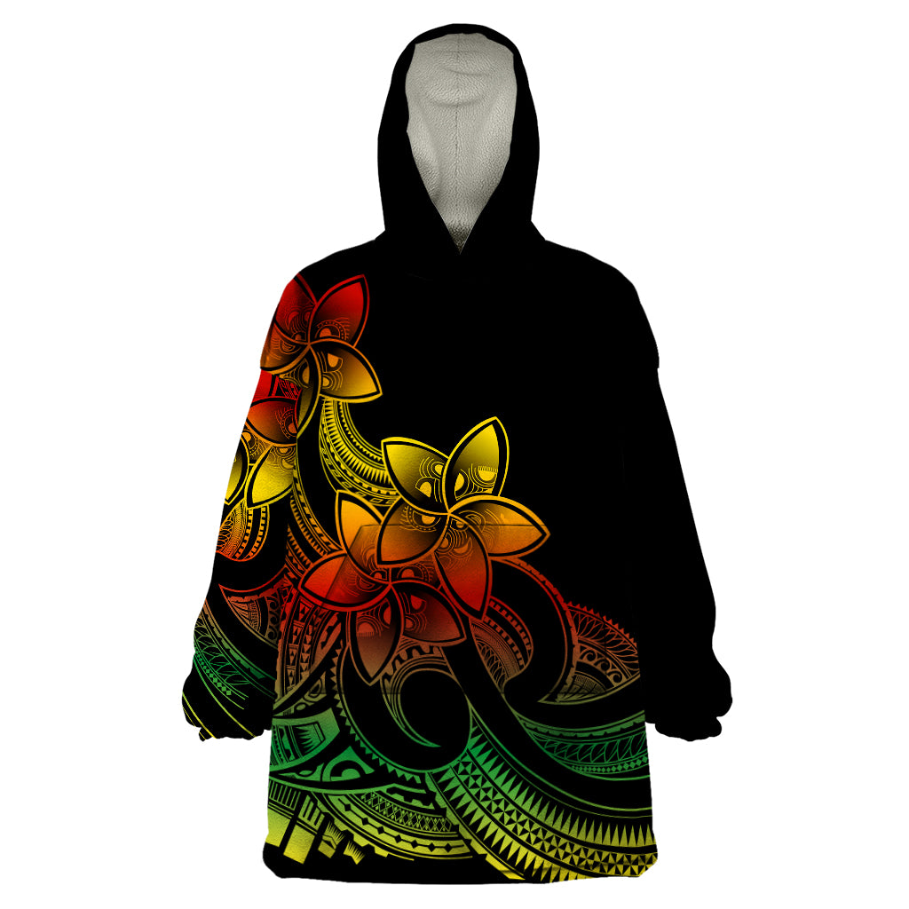 Polynesian Pride Plumeria Flowers Wearable Blanket Hoodie Polynesian Tribal Reggae Vibe LT9 One Size Reggae - Polynesian Pride