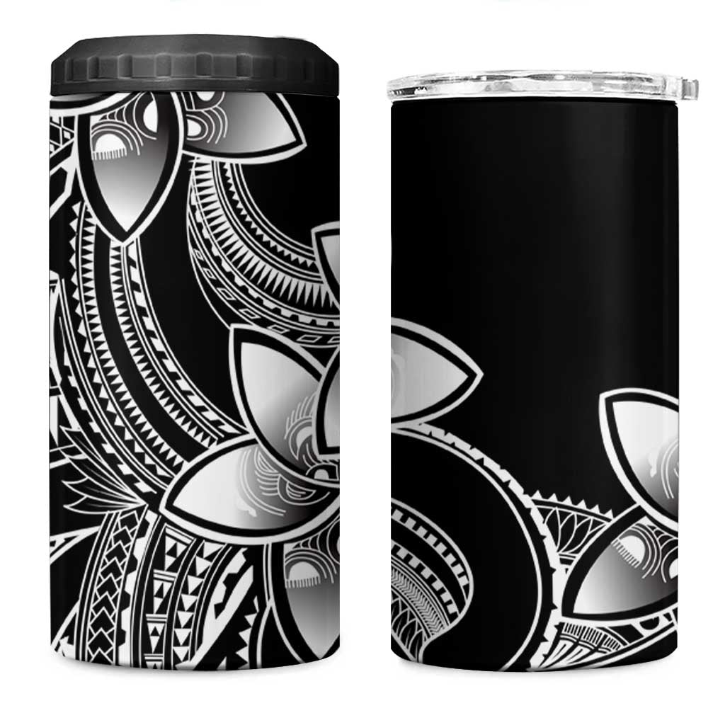 Polynesian Tribal Plumeria Flowers 4 in 1 Can Cooler Tumbler Black Vibe