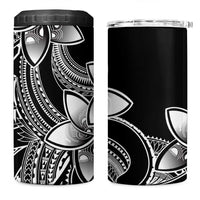 Polynesian Tribal Plumeria Flowers 4 in 1 Can Cooler Tumbler Black Vibe