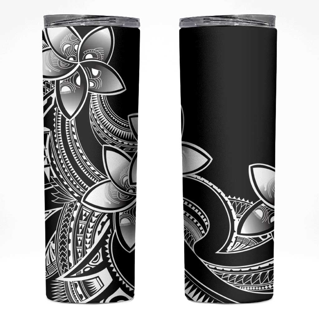 Polynesian Tribal Plumeria Flowers Skinny Tumbler Black Vibe LT9 Black - Polynesian Pride